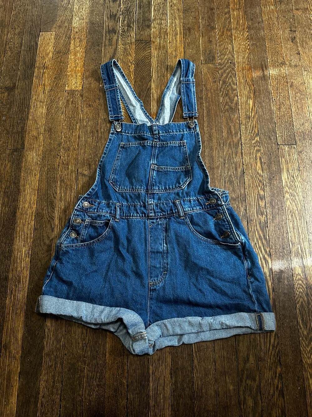 We The Free Blue Denim Short Overalls